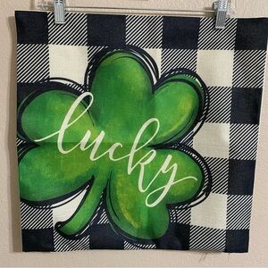 Lucky Pillow Cover 17x17 Shamrock Black Buffalo Check Farmhouse Clover